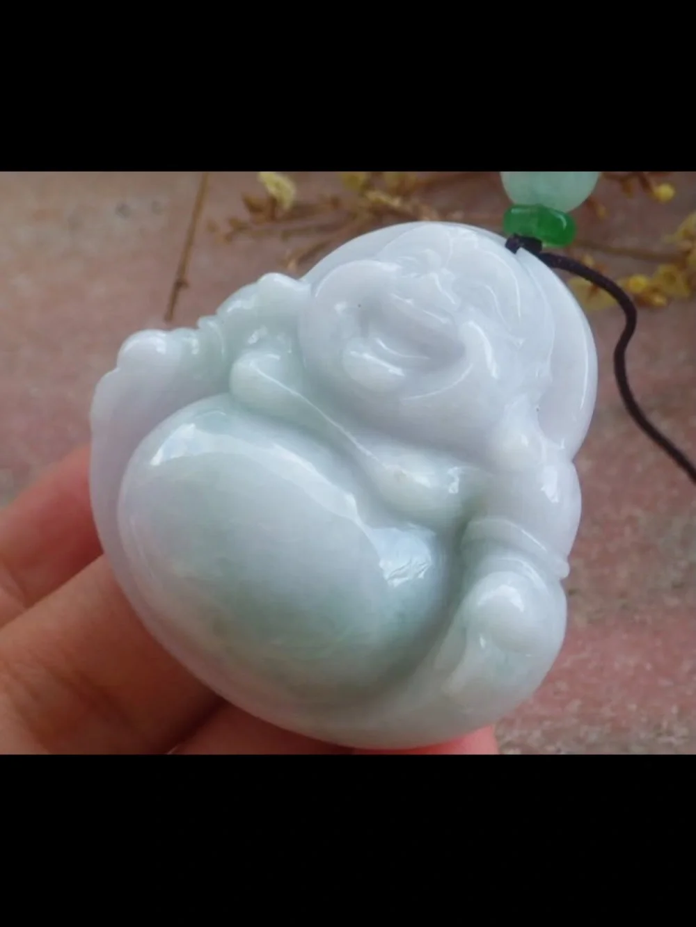 Milk white green certificate jadeite jade laughing Buddha pendant happiness